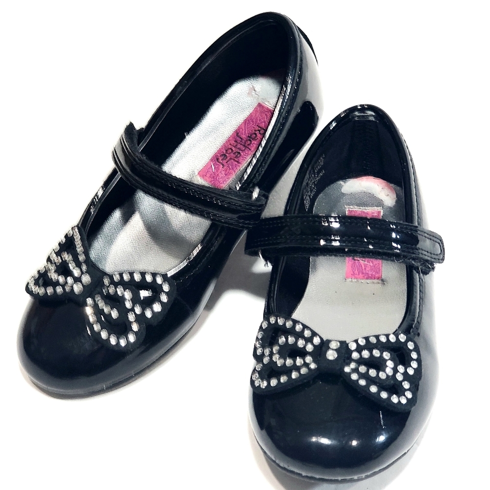 Rachel Shoes Lil Bianca 17247 Black Mary Jane Flats Rhinestone Bow Shoe Size 10M